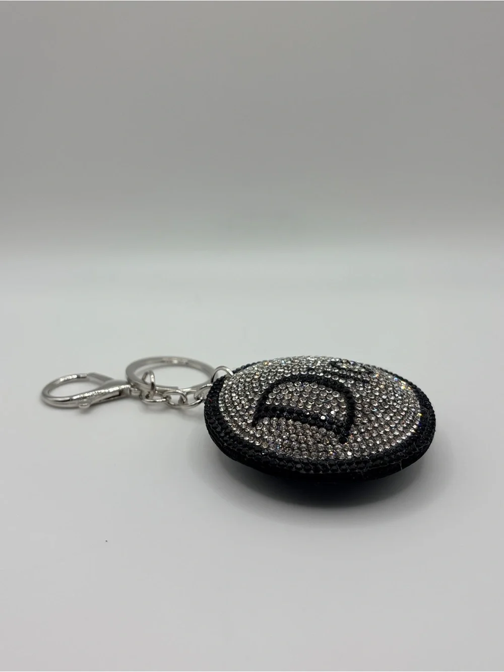 Crystal Logo Round Keychain - Silver & Black